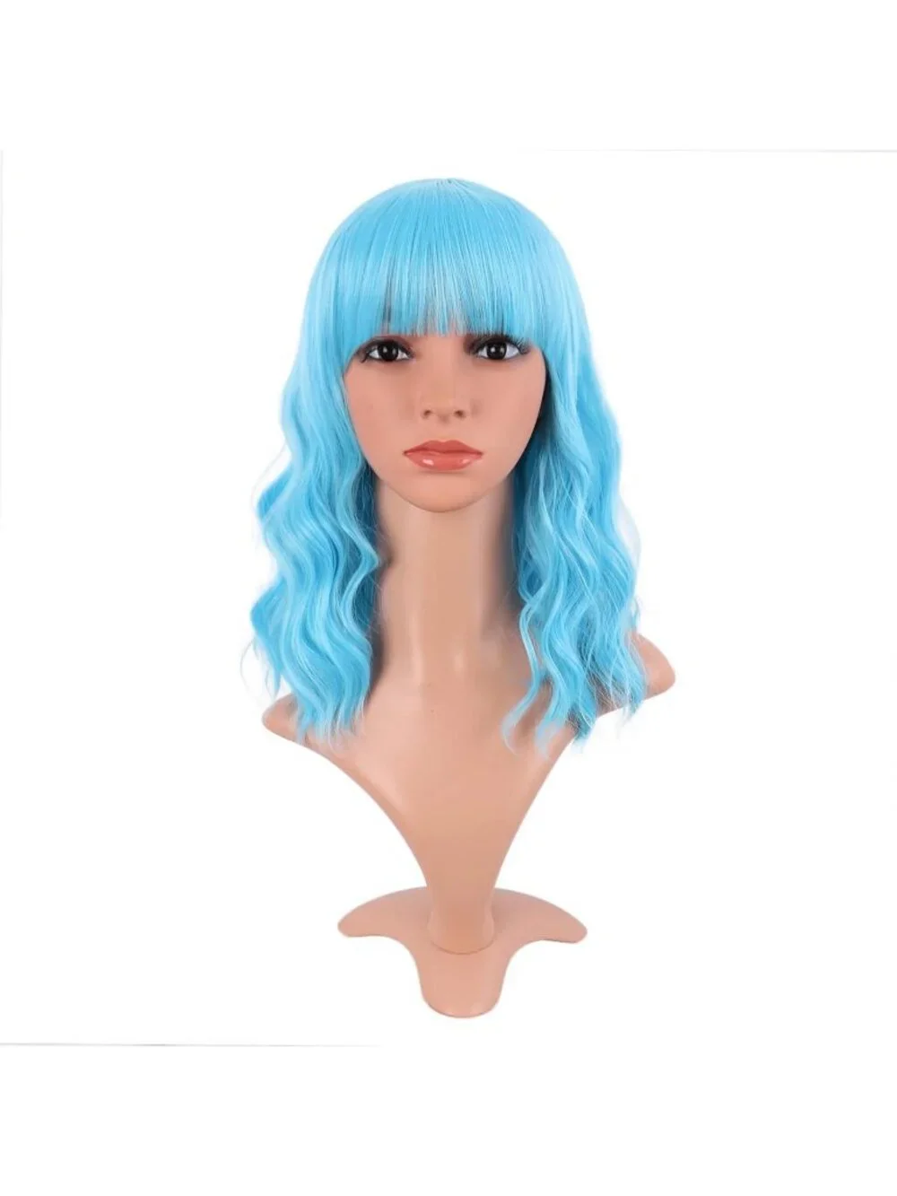 Women's Sky Blue 14 Inch Fresh Bright Synthetic Ordinary Short Wavy Curly Wigs